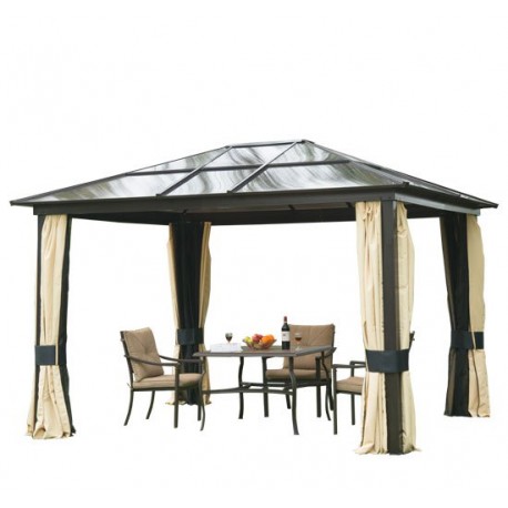 Outsunny Carpa Pérgola tipo Cenador - Marrón y Crema -Policarbonato, Aluminio y Poliéster - 3x3.6m