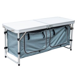 Folding camping table with storage space - convertible in case - 120x47x68cm
