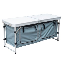 Table de camping pliante avec espace de rangement - convertible en cas - 120x47x68cm