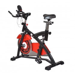 Homcom bici statica per spinning e fitness - acciaio - nero e rosso - 113x46x89cm