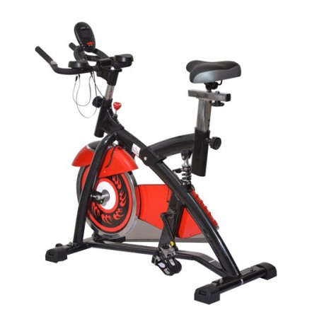 Homcom bici statica per spinning e fitness - acciaio - nero e rosso - 113x46x89cm