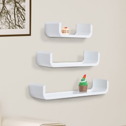 Homcon wooden shelf 3-piece wall for books and decoration - white color