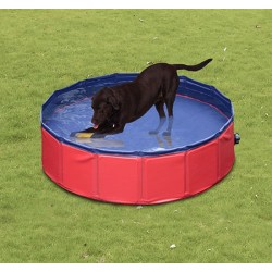 Piscina per cani pieghevoli rosso e blu scuro pvc.