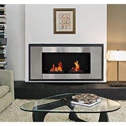 Modern bioethanol fireplace for wall - silver color - stainless steel - 110x54x14'5cm