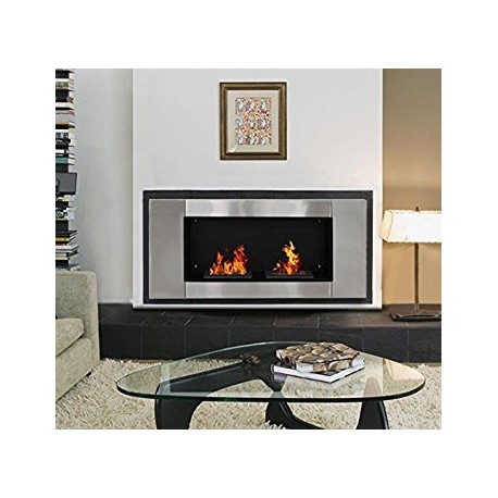 Modern bioethanol fireplace for wall - silver color - stainless steel - 110x54x14'5cm