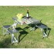 Folding picnic table with 4 seats and par hole.