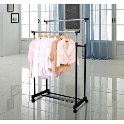 Hanger with wheels to hang clothes - stainless steel.