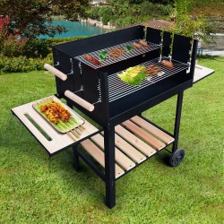 Barbecue with 2 wheels and 3 shelves - black - m.