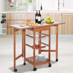 Carrello cucina servizio ausiliario legno cromato metallo 6 ruote cajon