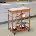 Carrito Cocina Servicio Auxiliar Madera Metal Cromado Ruedas Cajon Botellero