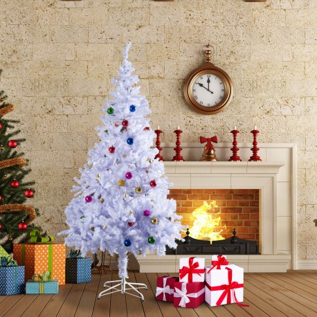 Árvore de Natal branco homcom ≈85x150cm com ornamentos