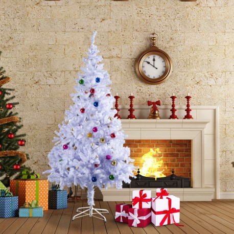 Homcom arbre de Noël blanc ≈85x150cm avec des ornements