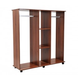 Open closet to hang and store clothes wardrobe with wheels - wood - brown color - 120x40x128 cm