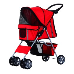 Passeggino animali domestici pieghevole rosso 75x45x97cm...