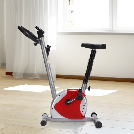 HomCom Bicicleta Estática Spinning Fitness - Color Rojo y Plateado - Tubo de Acero, PP y PVC - 65x43x97cm