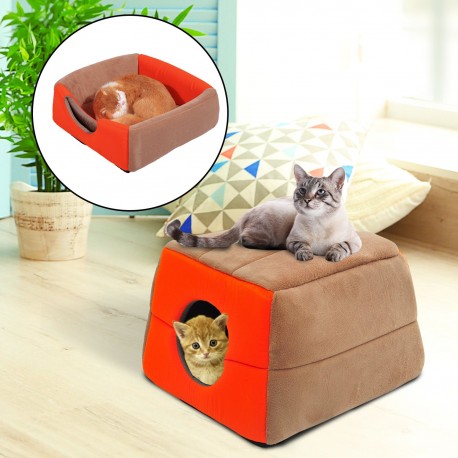 Cama para gatos creme e lona laranja 41x41x32cm.