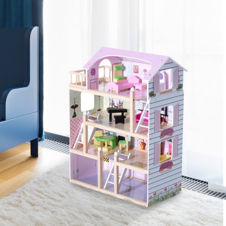 Casa de boneca com casa de bonecas móveis.