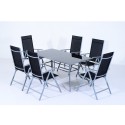 Mobilier de jardin avec 1 table et 6 chaises.