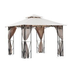 Tente jardin gazebo pavillon avec rideaux - beig.