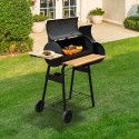 Barbacoa BBQ Grill con Ruedas Negro Acero Madera 11...