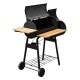 Barbacoa BBQ Grill con Ruedas Negro Acero Madera 11...