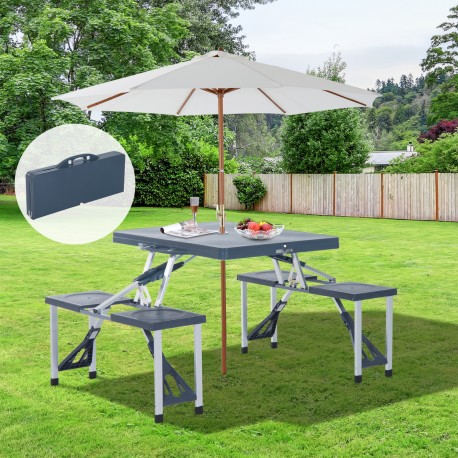 Picnic or portable beach camping table with 4 asien.