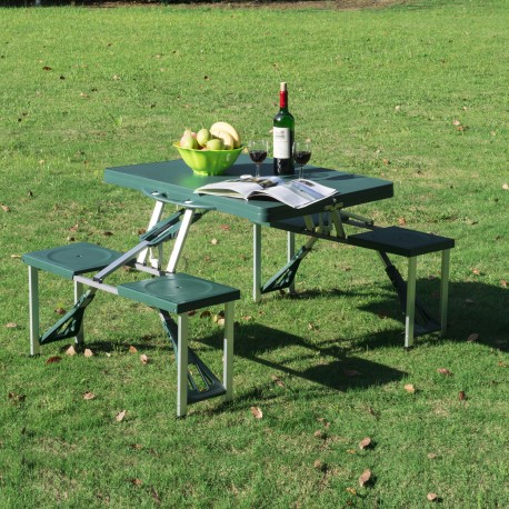 Folding camping table with 4 seats and hole p.