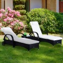 Set de 2 Tumbonas Chaise Longue + 1 Mesa de Ratan p...