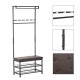 Rack with padded seat shelf for shoes.