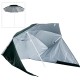 Beach umbrella with tiend side panels.