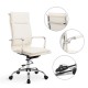 Elevated office chair with beige pu headrest.