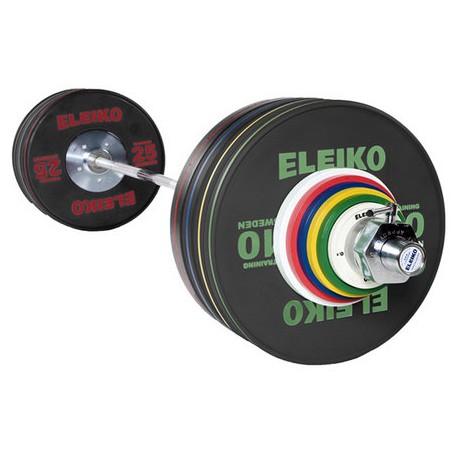 SET DISCOS DE ENTRENAMIENTO GOMA NEGRA + BARRA ELEIKO 190 KG 