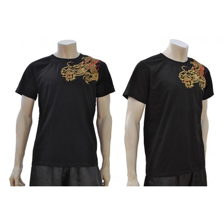 T-SHIRT DE ARTES MARCIAIS / KUNG FU COM MODELO DE DRAGÃO BORDADO 3