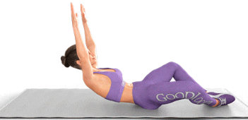 Raises in the butterfly pose, exercise for the abdomen