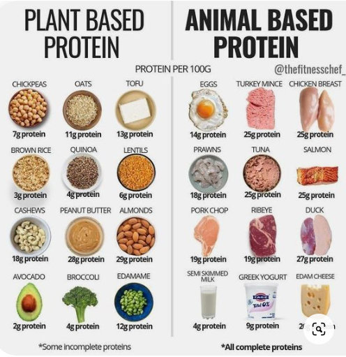 Lebensmittelkarte mit hohem Proteingehalt und wenig Kalorien