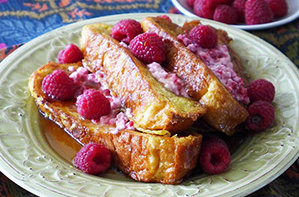 Cheese toast with raspberry for breakfast