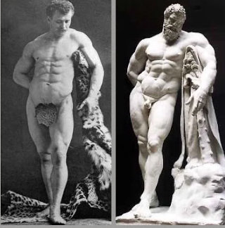 Eugen Sandow und die Statue des Herakles