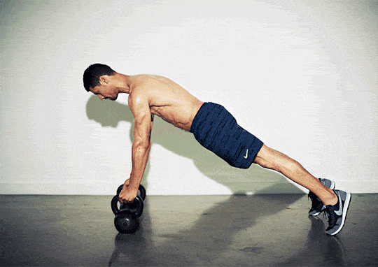 rowing push-up, exercise performed with kettlebells