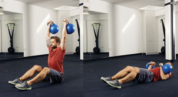 angel press, an exercise for advanced with kettlebells or Russian weights