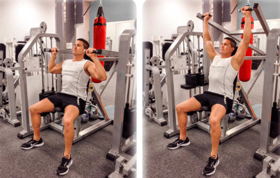 Shoulder press exercise on Hammer machine or disc machine