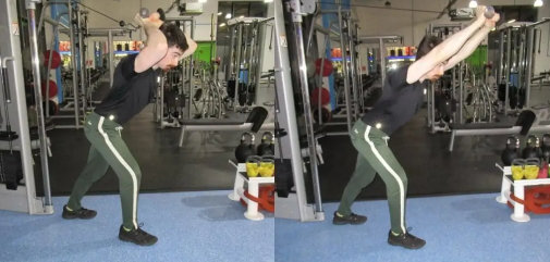 Extension des triceps du câble derrière la tête avec une barre en V