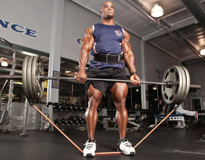 Deadlift with bar and rubber bands