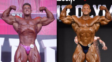 Defined bodybuilder on stage