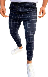 Slim fit navy blue checkered pants