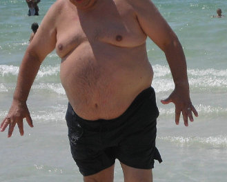 Body of an obese man in the vigorexia test